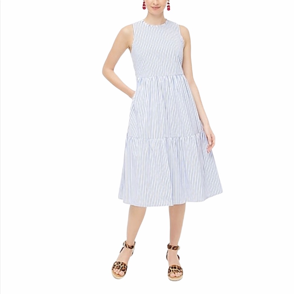 SLEEVELESS TIERED MIDI DRESS IN COTTON POPLIN